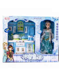 Kitchen Set With Blue Doll With Kitchen Accessories And Lighting